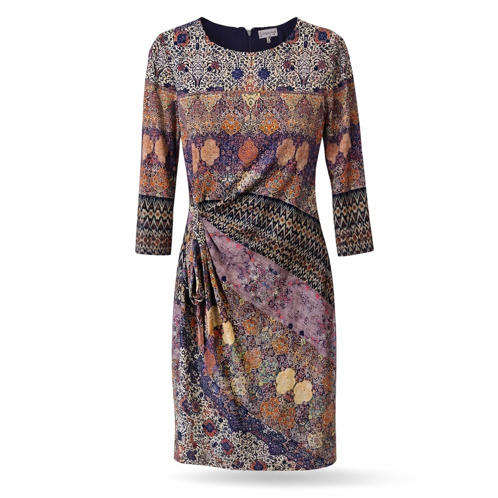 NorthStyle Faux Wrap Midi Dress Size 10 Paisley Boho 3/4 Sleeve Lined